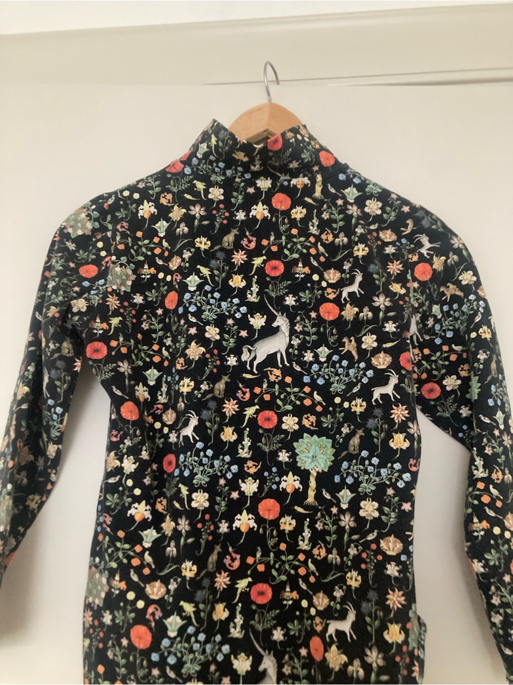 Samantha Pleet - Floral & Unicorn Mock Neck Top - Black with Multicolor Floral